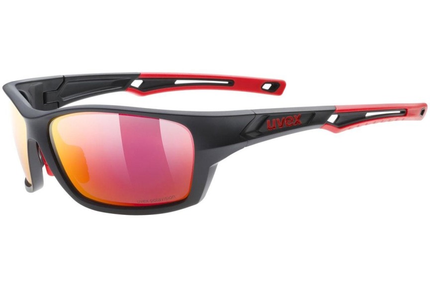 Zonnebril uvex sportstyle 232 P Black Mat / Red S3 Polarized Rechthoekige Zwart