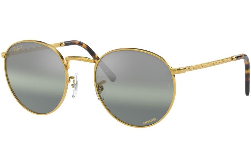 Zonnebril Ray-Ban New Round Chromance Collection RB3637 9196G4 Polarized Ronde Goud